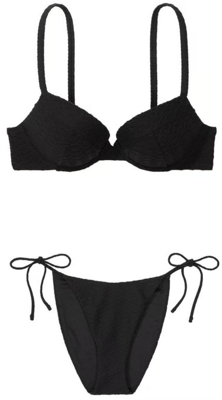 VS Swim Sexy Tee Push-Up Bikini Top + Side-Tie Cheeky Bikini Bottom Fishnet NEW